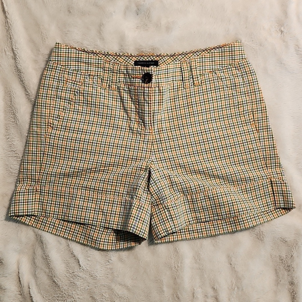Tommy Hilfiger Green and Orange Checkered Shorts - Picture 2 of 14